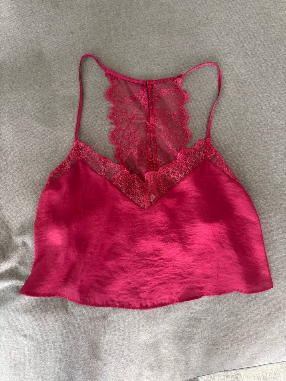 Free People Deep Red Satin & Lace Cropped Cami Top